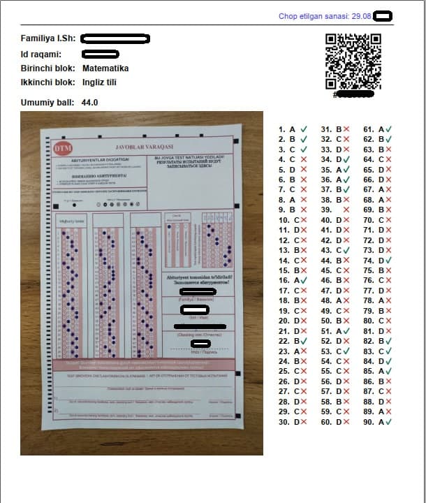 AI OMR Scanner – Test baholash platformasi